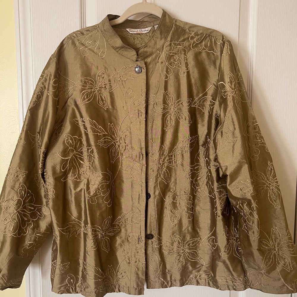 Beaded and embroidered gold silk French Laundry shirt